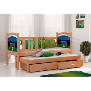 Dětská postel DOBBY P2 s potiskem + matrace + rošt ZDARMA, 184x80, borovice/vzor 01