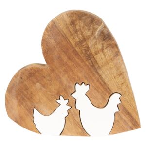 Velikonoční dekorace ze dřeva Srdce s kohoutky - 16*15*2 cm