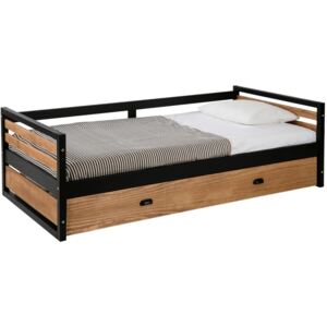 Hnědo černá dřevěná rozkládací postel Marckeric Manhattan 90 x 190 cm