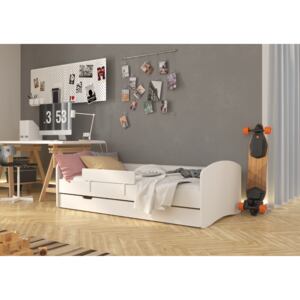 BIM Dětská postel ALEX se zásuvkou, matrací a zábranou 140x70 cm bílý mat