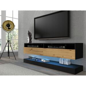 BIM Televizní stolek DUO 160 cm závěsný s panelem černý mat/dub
