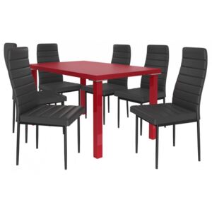 Moderní jídelní stůl se židlemi 6 + 1 Sisa max 18 Červená - Černá