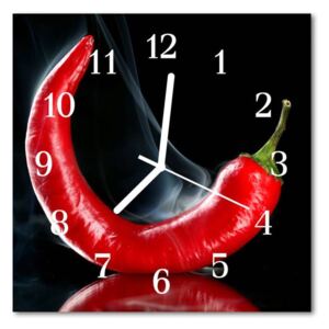 E-shop24, 30x30 cm, Hnn57794918 Nástěnné hodiny obrazové na skle - Chilli paprička