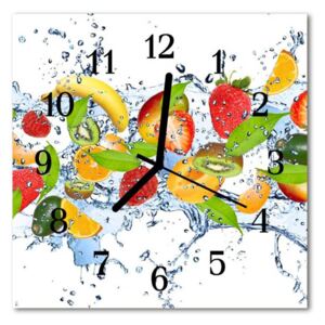 E-shop24, 30x30 cm, Hnn93856843 Nástěnné hodiny obrazové na skle - Mix ovoce ve vodě