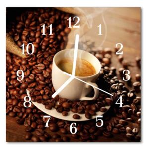 E-shop24, 30x30 cm, Hnn45991652 Nástěnné hodiny obrazové na skle - Šálek kávy