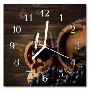 E-shop24, 30x30 cm, Hnn56772586 Nástěnné hodiny obrazové na skle - Sudy s vínem