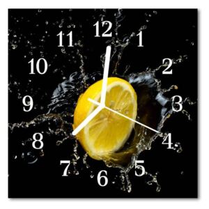 E-shop24, 30x30 cm, Hnn45560092 Nástěnné hodiny obrazové na skle - Citron ve vodě