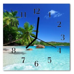 E-shop24, 30x30 cm, Hnn58150400 Nástěnné hodiny obrazové na skle - Pláž