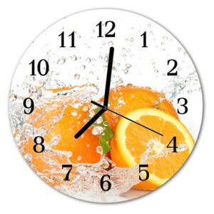 E-shop24, průměr 30 cm, Hnn37506130 Nástěnné hodiny obrazové na skle - Pomeranče ve vodě