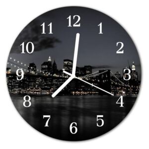 E-shop24, průměr 30 cm, Hnn15514859 Nástěnné hodiny obrazové na skle - Most v noci