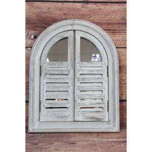Dřevěná okenice se zrcadlem MSL1121GR - šedá (30x38x3,5 cm) venkovský stylu