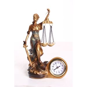 Socha spravedlnosti JUSTICE s hodinami L-779-1 - staré zlato (19x12x6 cm)