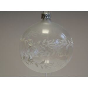 Vánoční koule, průhledná, lesk, bílý dekor květin počet kusů v balení: 6 ks, Velikost: 8 cm