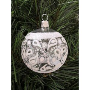 Vánoční koule, průhledná, lesk, bílý dekor krajky počet kusů v balení: 6 ks, Velikost: 7 cm