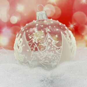 Vánoční koule, průhledná, lesk, bílý dekor počet kusů v balení: 6 ks, Velikost: 7 cm