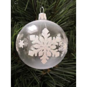 Vánoční koule, průhledná, bílý mat, dekor počet kusů v balení: 6 ks, Velikost: 7 cm