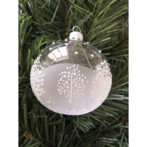 Vánoční koule, čirá, lesk, bílý dekor, motiv stromů počet kusů v balení: 6 ks, Velikost: 7 cm