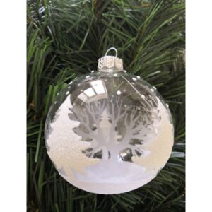 Vánoční koule, čirá, lesk, bílý dekor, motiv lesa počet kusů v balení: 6 ks, Velikost: 7 cm