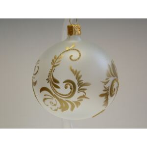 Vánoční koule, bílá průhledná, lesk, zlatý dekor počet kusů v balení: 1 ks, Velikost: 8 cm