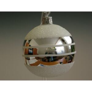 Vánoční koule, stříbrná, bílý plastický dekor počet kusů v balení: 6 ks, Velikost: 7 cm