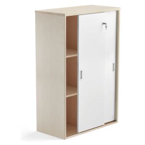 AJ Produkty Skříň s posuvnými dveřmi Modulus, uzamykatelná, 1200x800 mm, bříza, bílé dveře