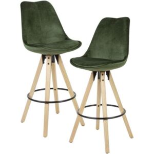 Wohnling Barová stolička LIMA, 2 kusy (textil-samet, zelená)
