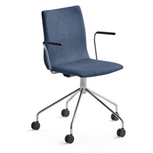AJ Produkty Konferenční židle Ottawa, s kolečky a područkami, modrý potah, chrom