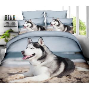 Bavlissimo 7-dílné povlečení pes 3 D modrá světlá 140x200 na dvě postele