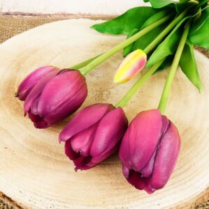 Umělé tulipány gumové- purpurové, svazek 5 ks
