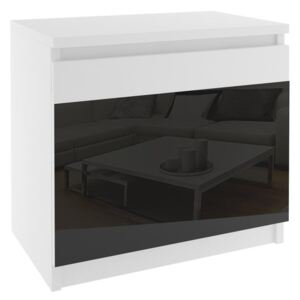Noční stolek beauty černé sklo korpus bílý