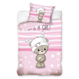 Dětské bavlněné ložní prádlo BABY GIRL 100x135cm - 90 x 135 cm - 1 x polštář 1 x přikrývka - Růžová