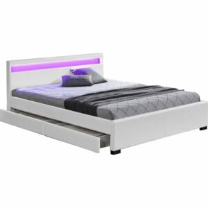 Tempo Kondela Čalouněná postel CLARETA 160x200, s úložným prostorem a LED osvětlením, bílá
