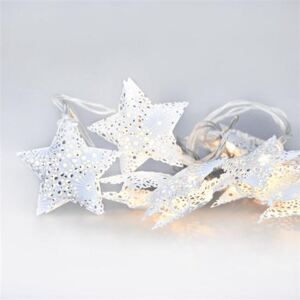 LED řetěz vánoční hvězdy, kovové, bílé, 10LED, 1m, 2x AA, IP20 Solight 1V224 1V224