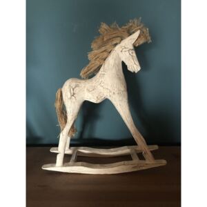 Dřevěný houpací bílý kůň s patinou 28 cm