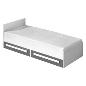 Dětská postel 90x200 cm bílá s úložným prostorem v šedém lesku a roštem typ 11 KN1077