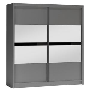 Šatní skříň 203 cm s posuvnými dveřmi v šedé barvě grafit se zrcadlem KN1105