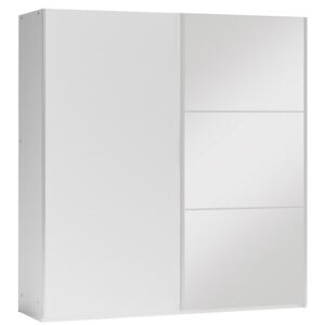 Šatní skříň 200 cm s posuvnými dveřmi v bílé barvě se zrcadlem a bílým korpusem KN1106