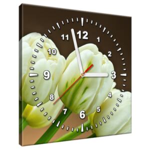 Obraz s hodinami Okouzlující bílé tulipány 30x30cm S-ZP1257A_1AI(P)