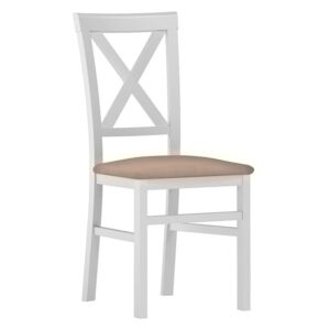 Jídelní dřevěná židle v bílé barvě s čalouněným sedákem v béžové látce typ 101 KN1181