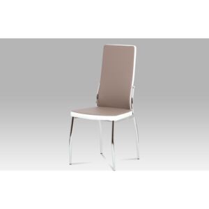Jídelní židle chrom a ekokůže lanýžová s bílou AC-1693 LAN