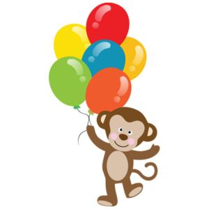 Nálepka na zeď pro děti Opička s balónky 10x10cm NK4292A_1HP