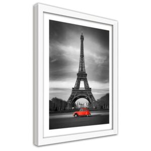 CARO Obraz v rámu - Old Car On The Background Of The Eiffel Tower 30x40 cm Bílá