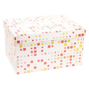Dárková krabice s víkem 350x250x150/40 mm, VZOR - KOSTKY korálová/žlutá