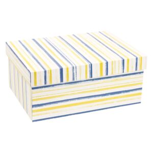 Dárková krabice s víkem 350x250x200/40 mm, VZOR - PRUHY modrá/žlutá