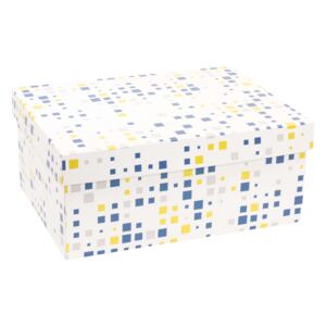 Dárková krabice s víkem 350x250x200/40 mm, VZOR - KOSTKY modrá/žlutá