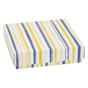 Dárková krabička s víkem 200x200x50/40 mm, VZOR - PRUHY modrá/žlutá