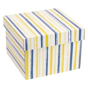 Dárková krabička s víkem 200x200x150/40 mm, VZOR - PRUHY modrá/žlutá