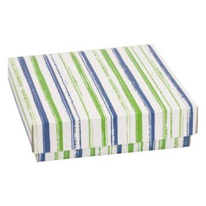 Dárková krabička s víkem 200x200x50/40 mm, VZOR - PRUHY zelená/modrá