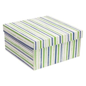 Dárková krabice s víkem 300x300x150/40 mm, VZOR - PRUHY zelená/modrá