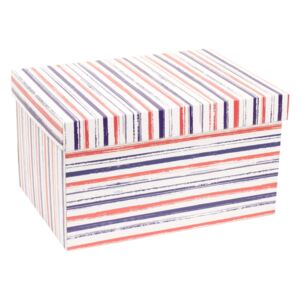 Dárková krabice s víkem 350x250x150/40 mm, VZOR - PRUHY fialová/korálová